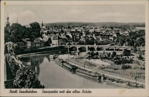 Ansichtskarte Saarbrücken Saarpartie mit der alten Brücke 1938