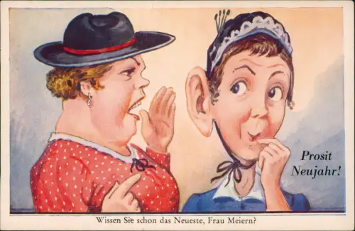 Ansichtskarte  Neujahr Sylvester New Year Scherzkarte Frauen 1956