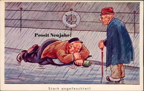 Ansichtskarte  Neujahr Sylvester New Year Scherzkarte Stark angefeuchtet! 1956
