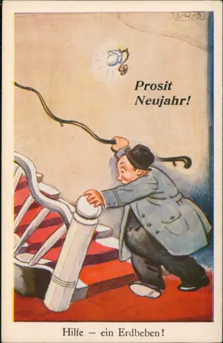 Ansichtskarte  Scherzkarte Neujahr Sylvester New Year Hilfe ein Erdbeben! 1956