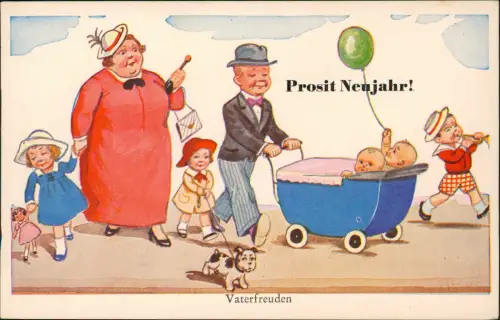 Ansichtskarte  Scherzkarte Prosit Neujahr Sylvester Vaterfreuden 1956