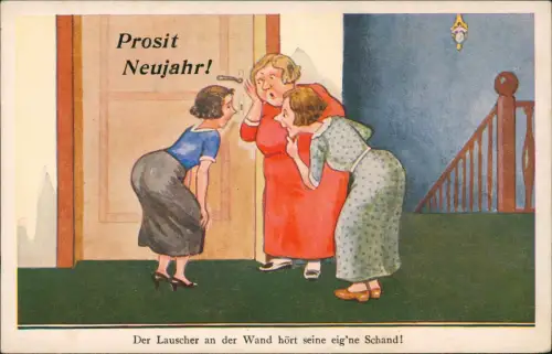 Ansichtskarte  Neujahr Sylvester New Year Scherzkarte Die Lauscher 1956