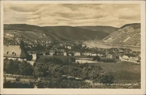 Bingen am Rhein Panorama-Ansicht Blick über Bingen auf das Binger Loch 1930