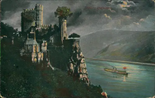 Bingen am Rhein Rhein Dampfer passiert Burg Schloss Rheinstein 1910