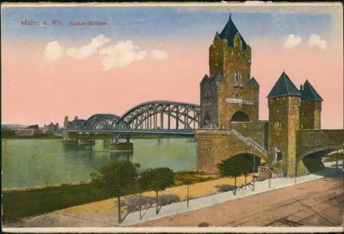 Ansichtskarte Mainz Kaiserbrücke 1922