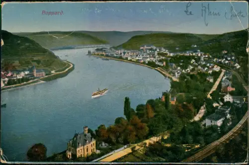 Ansichtskarte Boppard Panorama mit Rhein und Dampfer 1919