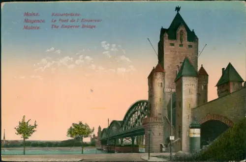 Ansichtskarte Mainz Kaiserbrücke Brückenkopf Rhein-Brücke 1924