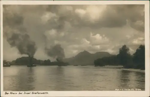 Ansichtskarte Bad Honnef Dampfer auf dem Rhein bei Insel Grafenwerth 1930