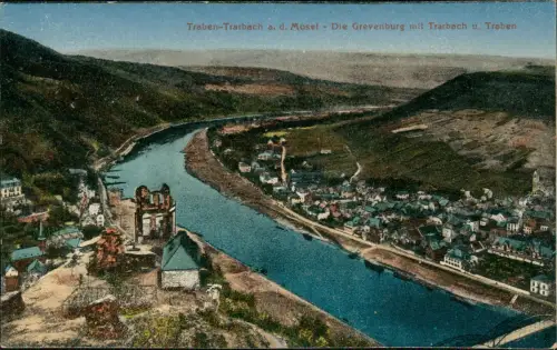 Traben-Trarbach Mosel Panorama, Grevenburg mit Trarbach u. Traben 1910