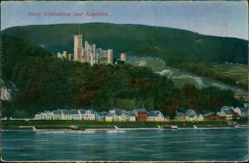 Ansichtskarte Stolzenfels-Koblenz Burg Stolzenfels und Kapellen am Rhein 1919