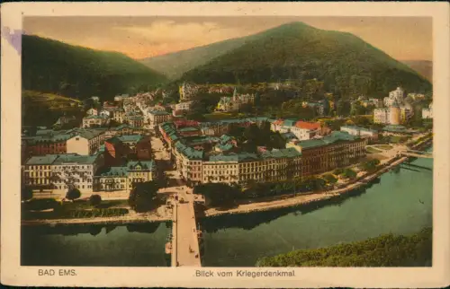 Bad Ems Panorama-Ansicht Blick vom Kriegerdenkmal auf die Stadt 1920