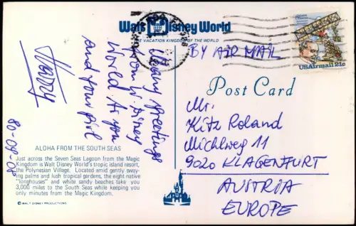 Postcard Orlando Walt Disney World Aloha from the South Seas 1978