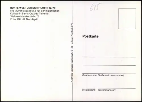 Postale Santa Cruz de Tenerife Die Queen Elizabeth 2 Dampfer 1979