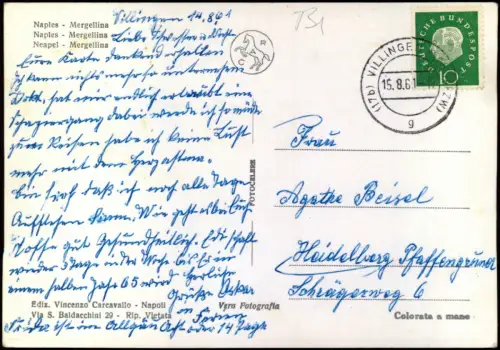 Cartolina Neapel Napoli Mergellina . Colorfotokarte 1961
