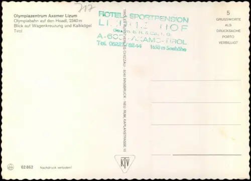 Ansichtskarte .Tirol Olympiazentrum Axamer Lizum Olympiabahn Kalkkögel 1978