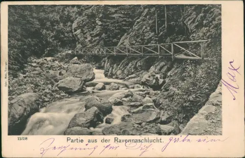 Ravenna-Wasserfall Partie aus der Ravennaschlucht, Wasserfall 1900