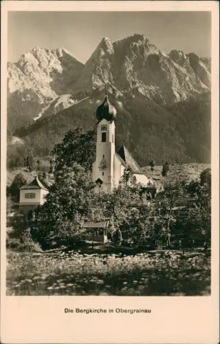Ansichtskarte Obergrainau-Grainau Bergkirche vor Berg-Panorama 1935