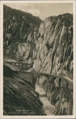 Ansichtskarte Andermatt Gotthardstrasse Teufelsbrücke Schöllenenbahn 1935