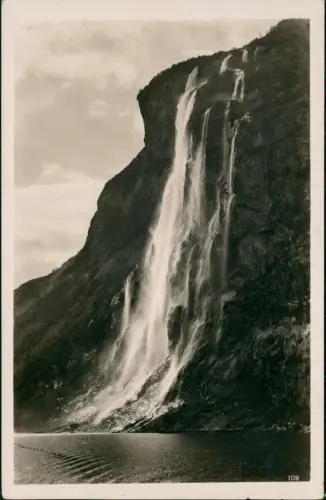 Norwegen Norge Wasserfall „Die sieben Schwestern" 1936  Schiffspoststempel