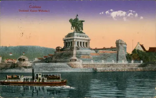 Ansichtskarte Koblenz Deutsches Eck 1918 1. WK Feldpost Stempel LIMBURG BAHNHOF