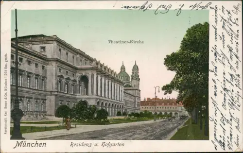 Ansichtskarte München Residenz Hofgarten mit Theatiner-Kirche 1916