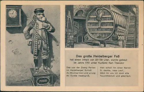 Ansichtskarte Heidelberg Das große Heidelberger Fass, Zwerg Perkeo 1910