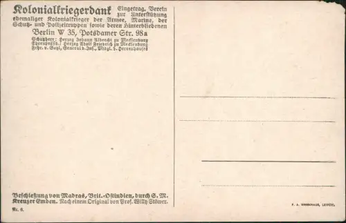 Ansichtskarte  Kolonialkriegerdank Beschiessung Ostindien Kreuzer Emden 1915