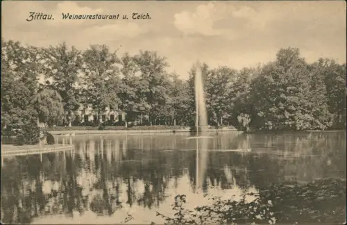 Ansichtskarte Zittau Weinaurestaurant u. Teich. 1907