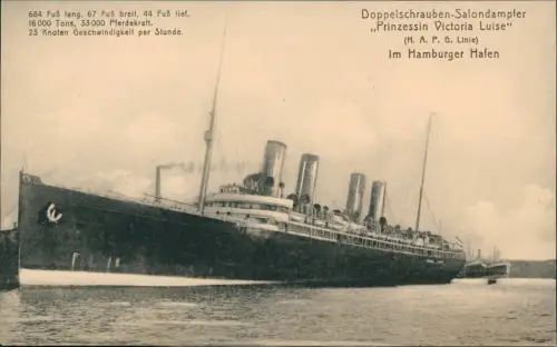 Ansichtskarte  Schiff Salondampfer Steamer Prinzessin Viktoria Luise 1912