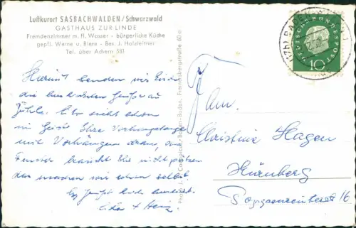 Ansichtskarte Sasbachwalden 4 Bild Gasthaus zur Linde mit Innenansichten 1958