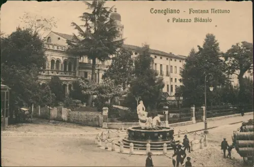 Cartolina Conegliano Fontana Nettuno e Palazzo Bidasio 1917