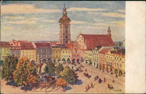 Budweis České Budějovice Marktplatz | Ringplatz Künstlerkarte 1928