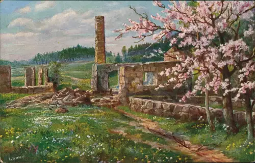 Postcard -Kurland- Gemälde Frühling Kurland WK1 1914