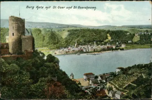 St. Goarshausen Burg Katz   St. Goarshausen (HELIOCOLORKARTE) 1910