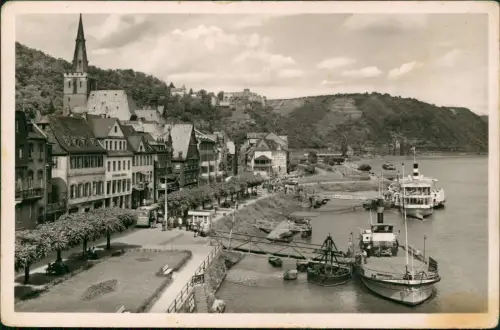 Sankt Goar Ortsansicht Rhein Rheinpromenade Schiff Anlegestelle 1950