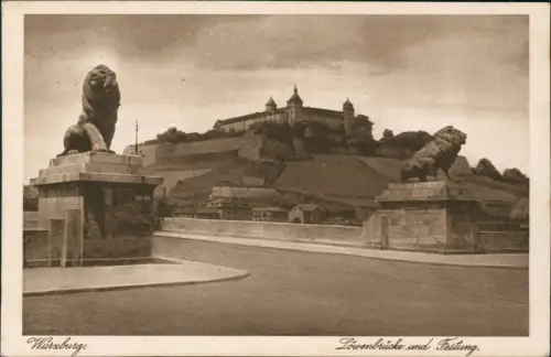 Ansichtskarte Würzburg Löwenbrücke und Festung 1936