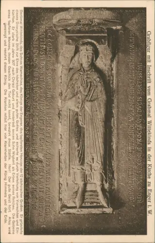 Enger (Westfalen) Grabfigur mit Inschrift vom Grabmal Wittekinds Kirche 1922