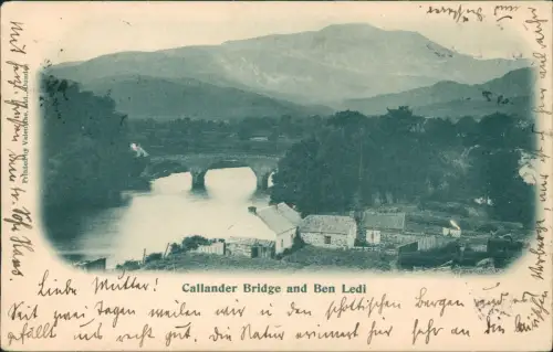 Postcard Schottland Callander Bridge and Ben Ledi 1902