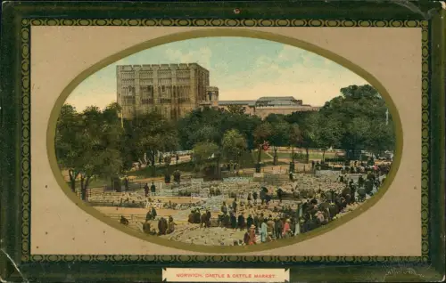Postcard Norwich Castle & Cattle Market 1911 Passepartout
