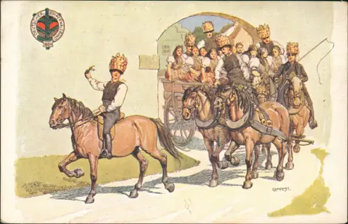 Budweis České Budějovice Budweiser Sprachinsel Wagen Hochzeitszug Böhmen 1922
