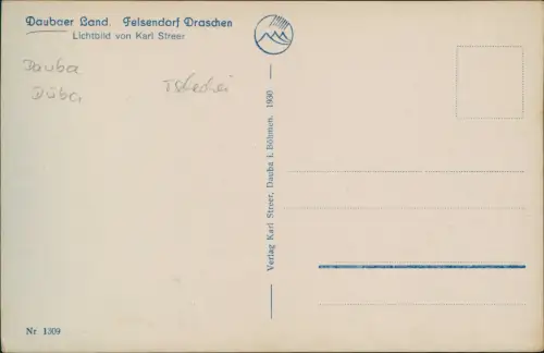 Postcard Dauba Dubá Daubaer Land. Felsendorf Draschen 1929