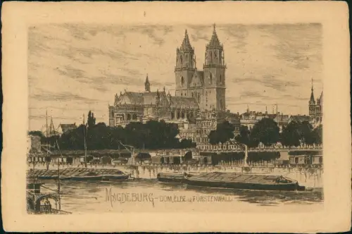Ansichtskarte Magdeburg Dom, Elbe u. Fürstenwall 1922