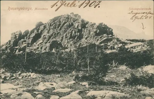 Schreiberhau Szklarska Poręba Riesengebirge, Mannsteine Schneegrubenbaude 1907