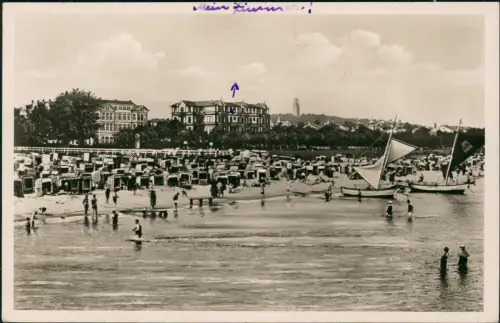 Ansichtskarte Ahlbeck (Usedom) Strandleben Hotels Segelboote 1937