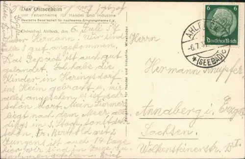 Ansichtskarte Ahlbeck (Usedom) Strandleben Hotels Segelboote 1937
