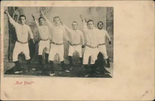 Ansichtskarte  Sportler: Turnen Männer beim Sport - Gut Heil! 1908