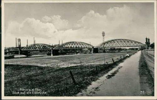 Ansichtskarte Riesa Blick auf die Elbbrücke. 1934
