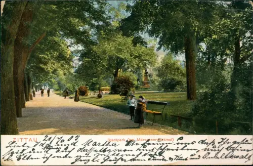 Ansichtskarte Zittau Stadtpark Marschnerdenkmal 1905