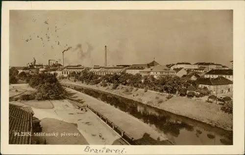 Postcard Pilsen Plzeň Měšťanský pivovar. Brauerei 1929