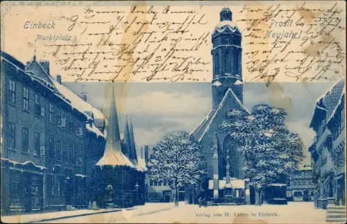 Ansichtskarte Einbeck Marktplatz im Winter Neujahrskarte 1898